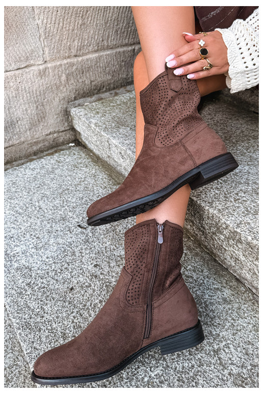 Ausschnitt-Stiefeletten mit breiten Absätzen S.Barski HY62-8125 schokoladenbraun