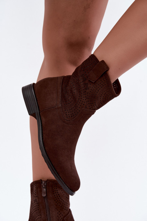 Ausschnitt-Stiefeletten mit breiten Absätzen S.Barski HY62-8125 schokoladenbraun