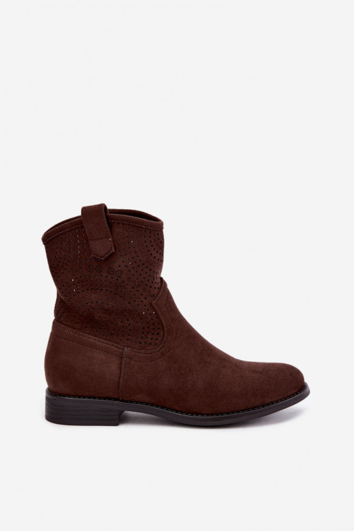Ausschnitt-Stiefeletten mit breiten Absätzen S.Barski HY62-8125 schokoladenbraun