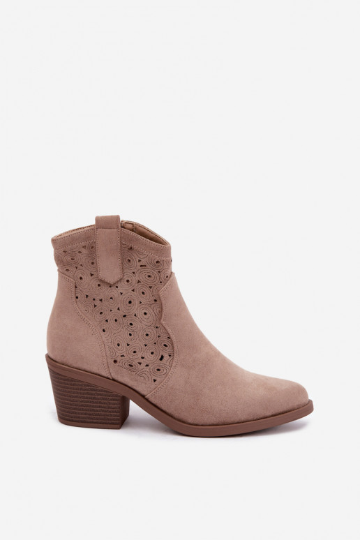 Sandfarbene durchbrochene Cowboy-Stiefeletten mit Absatz S.Barski HY62-8147