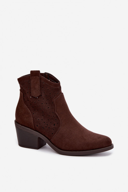 Ausschnitt-Cowboy-Stiefeletten mit Absätzen S.Barski HY62-8147 schokoladenbraun
