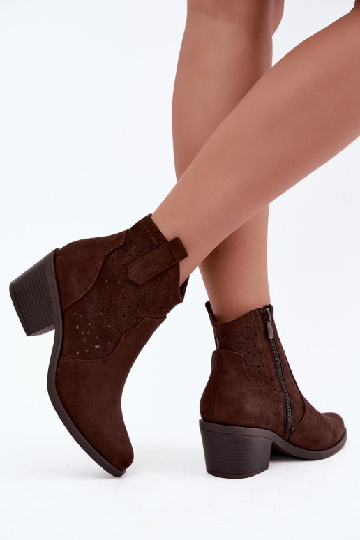 Ausschnitt-Cowboy-Stiefeletten mit Absätzen S.Barski HY62-8147 schokoladenbraun
