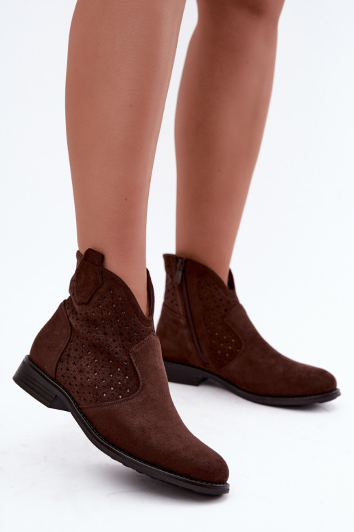 Stiefeletten mit breiten Absätzen und Ausschnittschaft S.Barski HY62-8151 schokoladenbraun