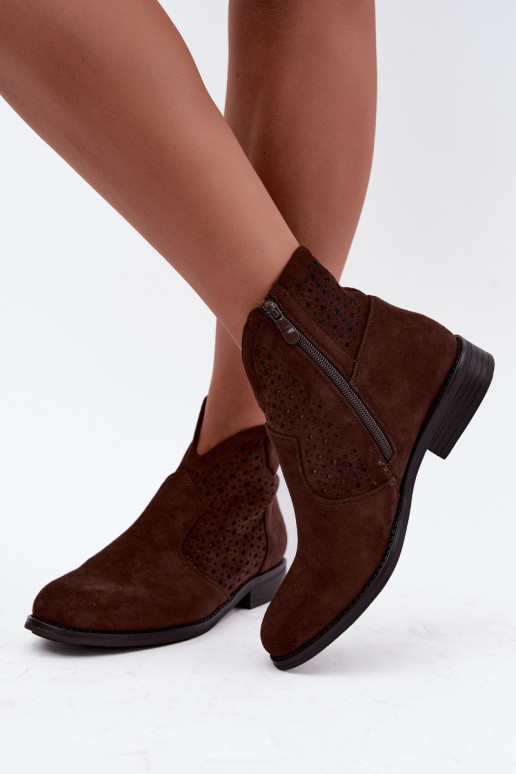 Stiefeletten mit breiten Absätzen und Ausschnittschaft S.Barski HY62-8151 schokoladenbraun
