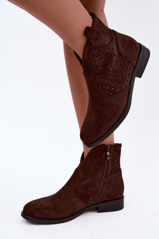 Stiefeletten mit breiten Absätzen und Ausschnittschaft S.Barski HY62-8151 schokoladenbraun
