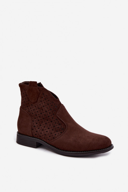 Stiefeletten mit breiten Absätzen und Ausschnittschaft S.Barski HY62-8151 schokoladenbraun