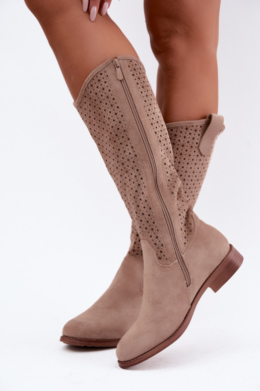 StiefelAżuroZuą CholeZuką mit breiten Absätzen S.Barski HY62-8144 Beige
