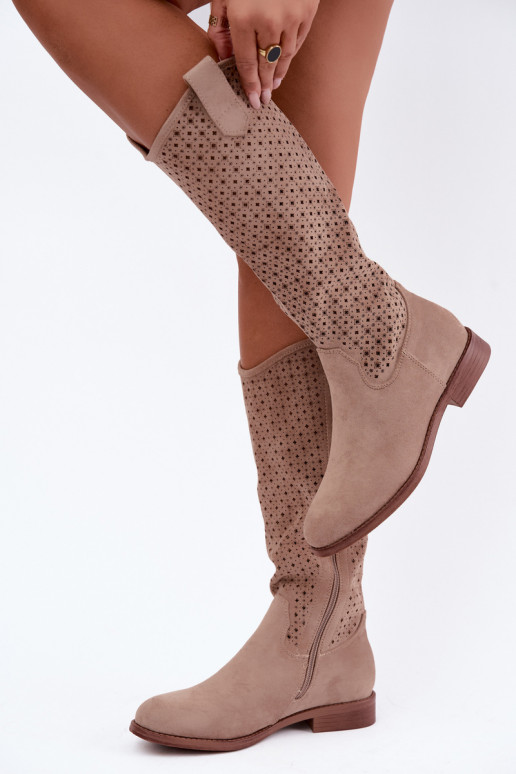 StiefelAżuroZuą CholeZuką mit breiten Absätzen S.Barski HY62-8144 Beige