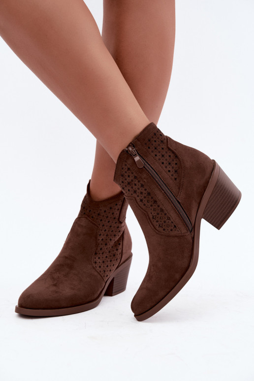 Cowboy-Stiefeletten mit Absätzen und Ausschnitt-Elementen S.Barski HY62-8149 braun