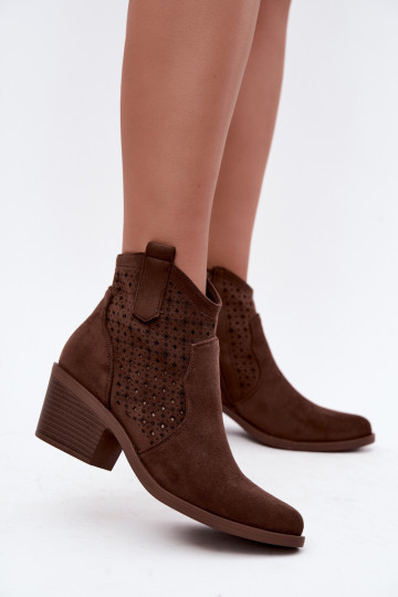 Cowboy-Stiefeletten mit Absätzen und Ausschnitt-Elementen S.Barski HY62-8149 braun 2