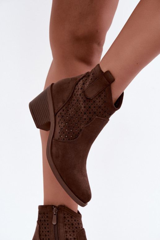 Cowboy-Stiefeletten mit Absätzen und Ausschnitt-Elementen S.Barski HY62-8149 braun