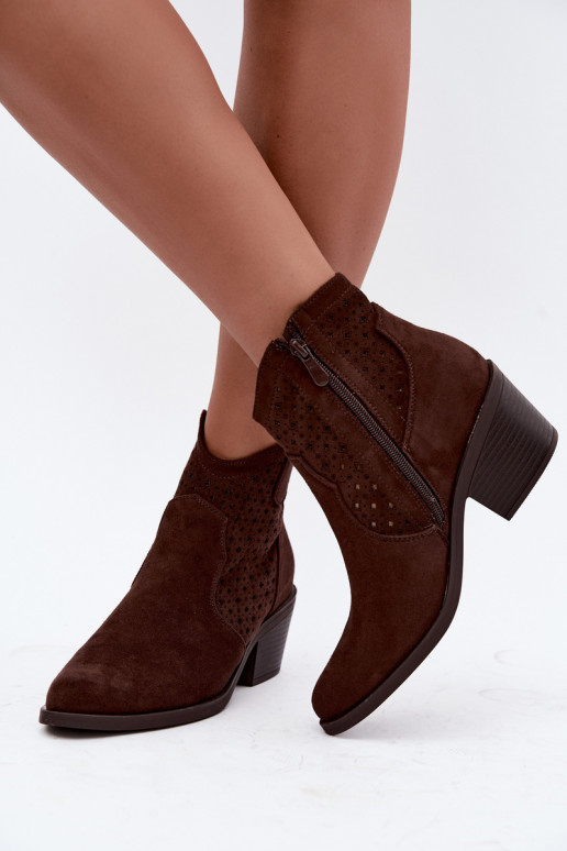 Cowboy-Stiefeletten mit Absätzen und Ausschnitt-Elementen S.Barski HY62-8149 schokoladenbraun
