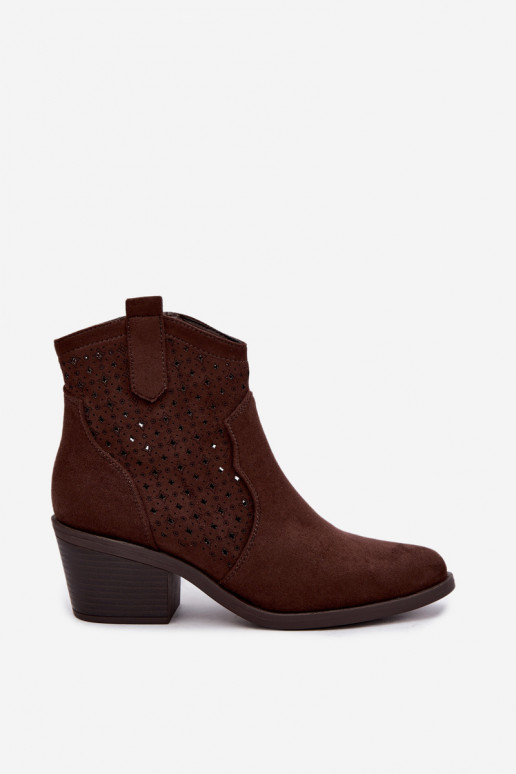 Cowboy-Stiefeletten mit Absätzen und Ausschnitt-Elementen S.Barski HY62-8149 schokoladenbraun