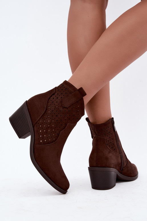 Cowboy-Stiefeletten mit Absätzen und Ausschnitt-Elementen S.Barski HY62-8149 schokoladenbraun