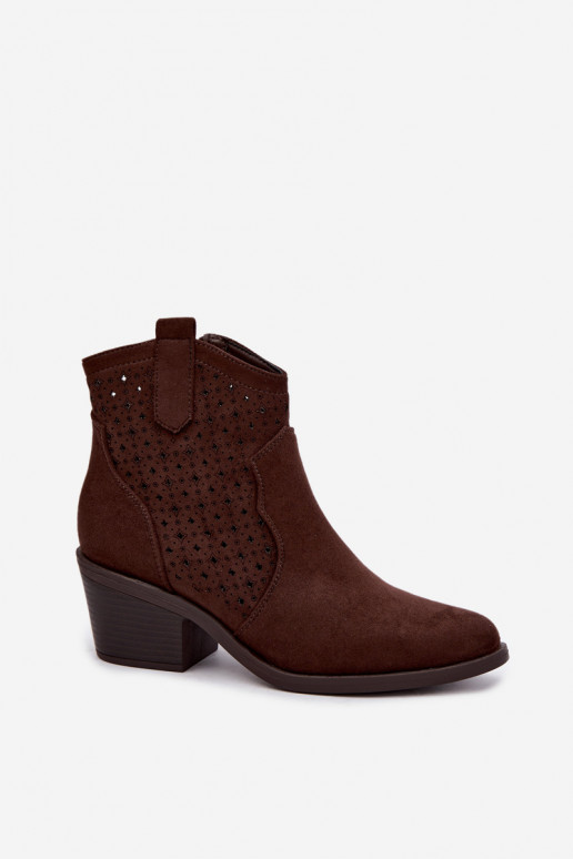 Cowboy-Stiefeletten mit Absätzen und Ausschnitt-Elementen S.Barski HY62-8149 schokoladenbraun