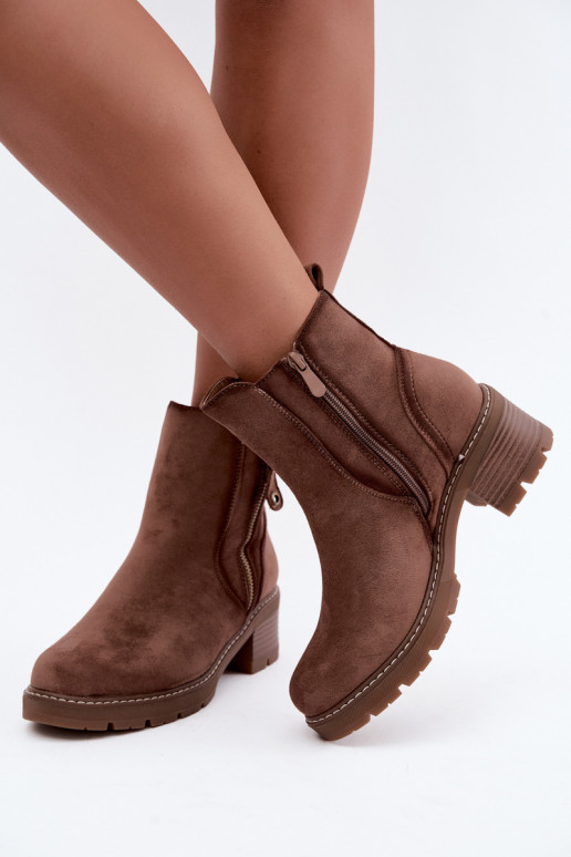 Isolierte Damen-Stiefeletten mit Absätzen S.Barski HY62-8101 braun