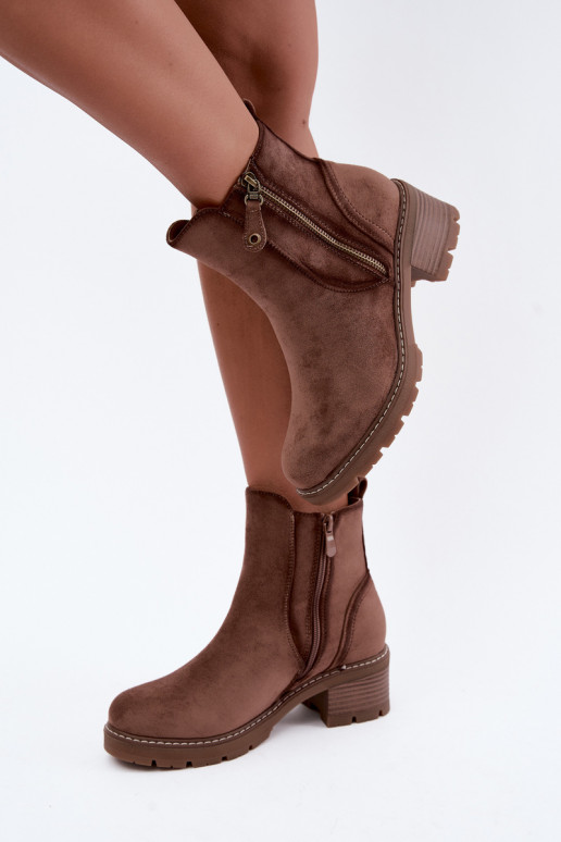 Isolierte Damen-Stiefeletten mit Absätzen S.Barski HY62-8101 braun