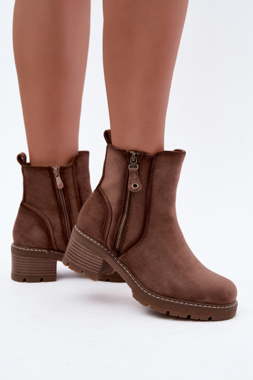 Isolierte Damen-Stiefeletten mit Absätzen S.Barski HY62-8101 braun