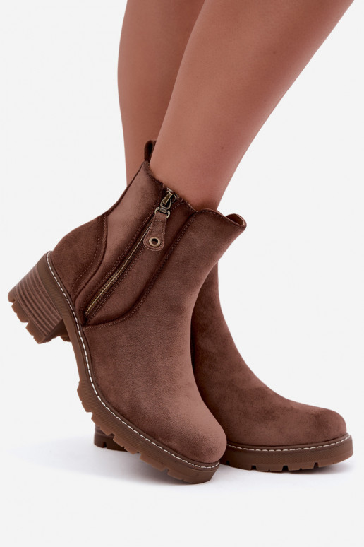 Isolierte Damen-Stiefeletten mit Absätzen S.Barski HY62-8101 braun