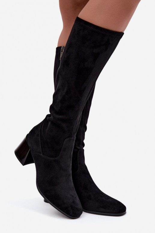 Damen lange Veloursleder-Stiefel mit Absätzen Vinceza 58697 schwarz