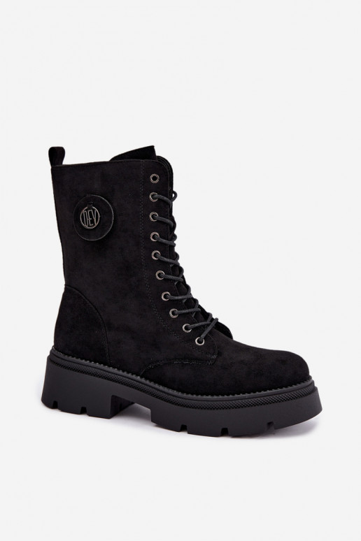 Warme schwarze Damen Stiefeletten aus Kunstveloursleder Livela