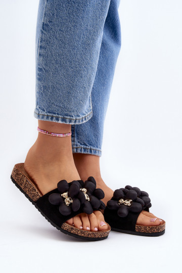 Damen Hausschuhe mit dekorativen Details Bunlia in schwarzer Farbe 2