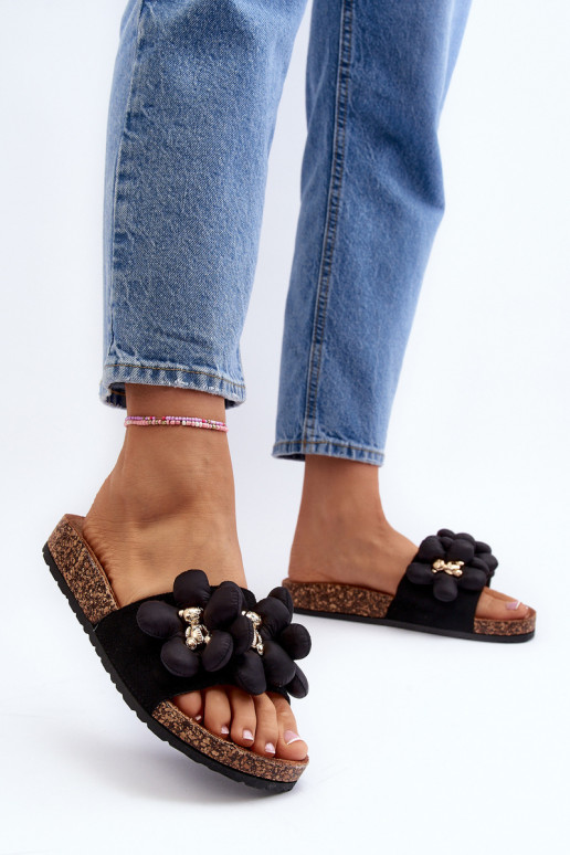 Damen Hausschuhe mit dekorativen Details Bunlia in schwarzer Farbe
