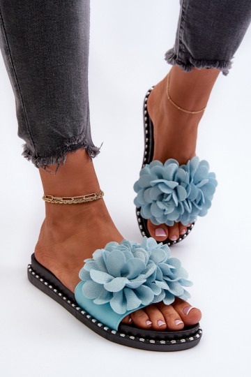 Damen-Slipper mit Blumenmotiven in blau Cellanen