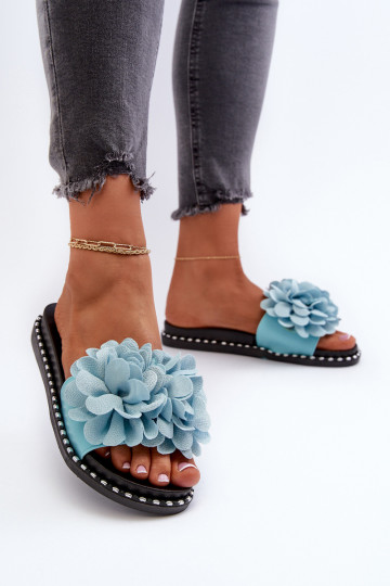 Damen-Slipper mit Blumenmotiven in blau Cellanen 2