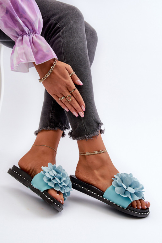 Damen-Slipper mit Blumenmotiven in blau Cellanen