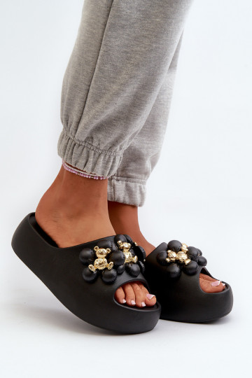 Damen leichte Slipper mit schönen Details auf dicker Sohle in schwarz Bremavia 2