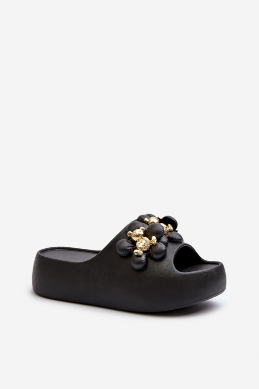 Damen leichte Slipper mit schönen Details auf dicker Sohle in schwarz Bremavia