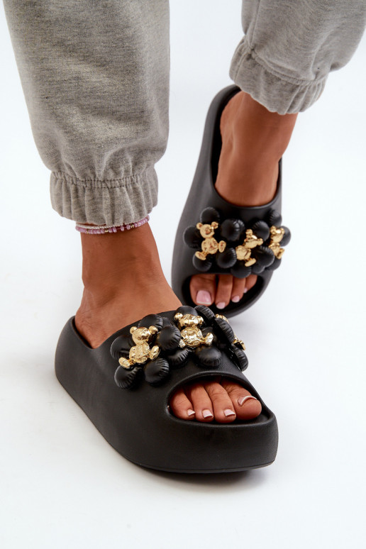 Damen leichte Slipper mit schönen Details auf dicker Sohle in schwarz Bremavia