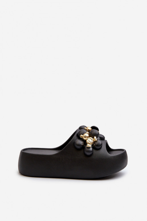 Damen leichte Slipper mit schönen Details auf dicker Sohle in schwarz Bremavia