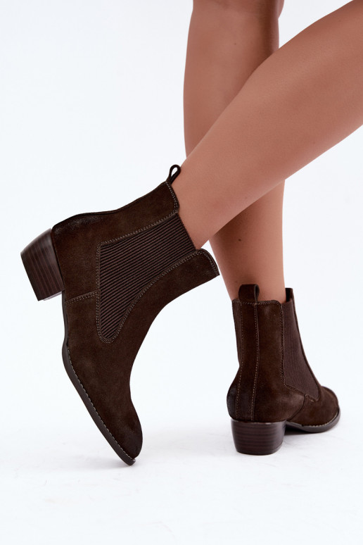 Stylische Wildleder-Stiefeletten mit Absatz T.Sokolski GL Z26-363 CzekoladoĮe
