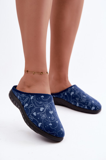 Dunkelblaue Damen-Slipper mit Mustern Inblu ET000041 2