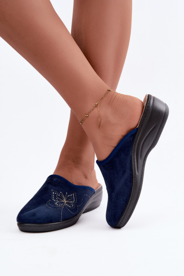 Dunkelblaue Damen-Slipper mit gestickten Schmetterlingen Inblu LY000119