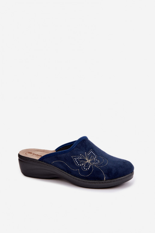 Dunkelblaue Damen-Slipper mit gestickten Schmetterlingen Inblu LY000119