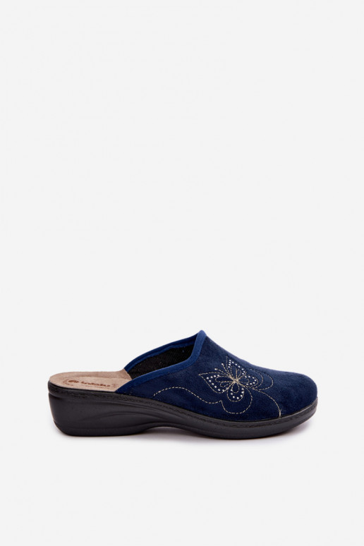 Dunkelblaue Damen-Slipper mit gestickten Schmetterlingen Inblu LY000119