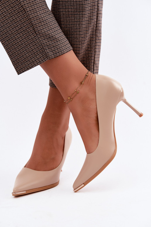 Sandfarbene High Heels aus Kunstleder INarelia