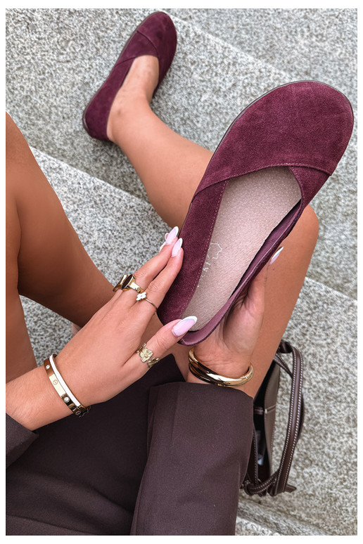 Bordeaux Damen Ballerinas aus Kunstveloursleder Mirelia