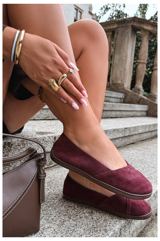 Bordeaux Damen Ballerinas aus Kunstveloursleder Mirelia