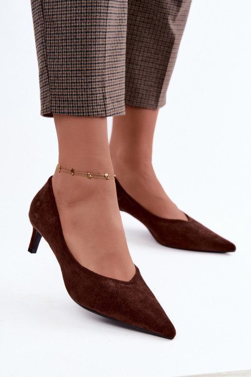 Spitze Schuhe in Schokoladenfarbe Tadela