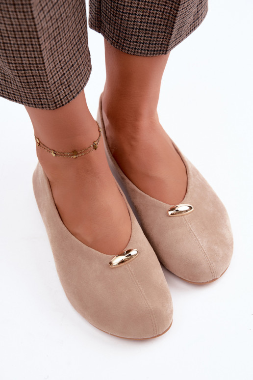 Sandfarbene Damen Ballerinas mit goldenen Details Serela