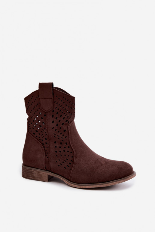 Ausschnitt-Stiefeletten mit breiten Absätzen Amisna in Schokoladenfarbe