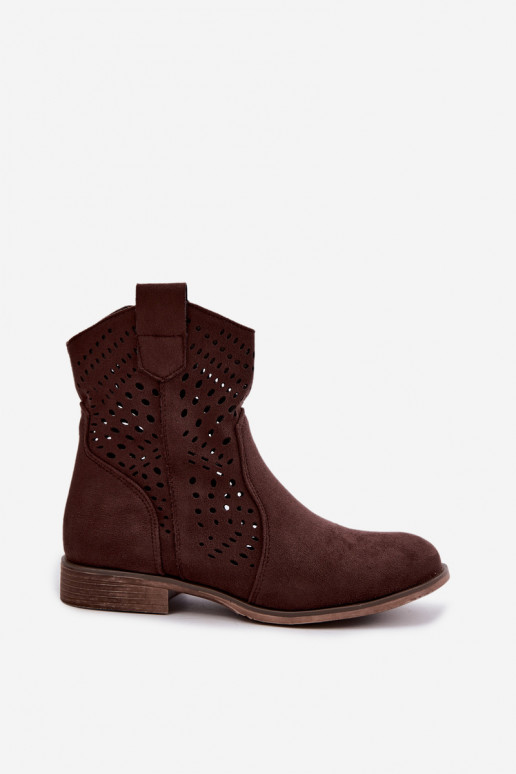 Ausschnitt-Stiefeletten mit breiten Absätzen Amisna in Schokoladenfarbe