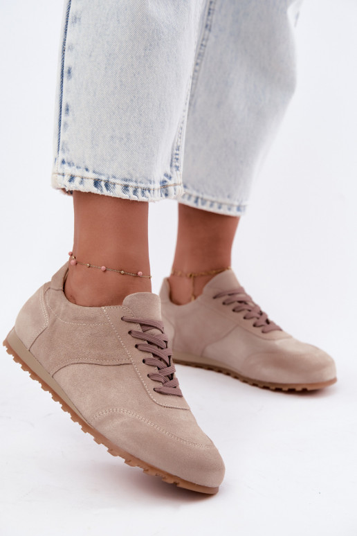 Barefoot Sneaker aus Kunstveloursleder in Sandfarbe Zazoo N1422