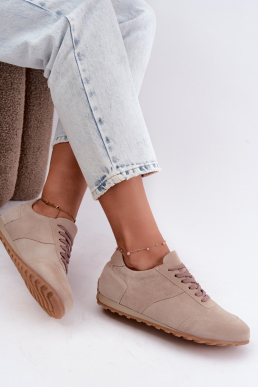 Barefoot Sneaker aus Kunstveloursleder in Sandfarbe Zazoo N1422