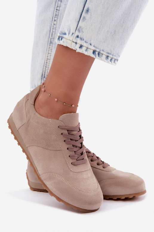 Barefoot Sneaker aus Kunstveloursleder in Sandfarbe Zazoo N1422