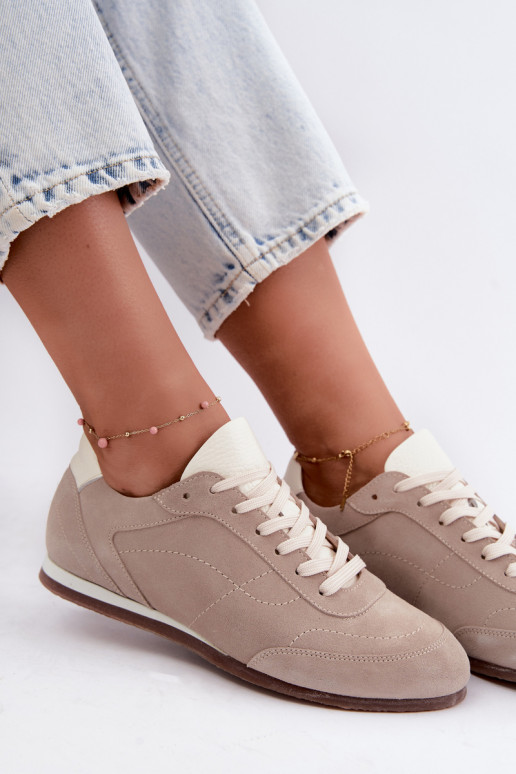 Barefoot Sneaker mit Stickereien in Sandfarbe Zazoo N1414